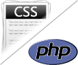 Un logo mêlant les symboles des CSS et de PHP, l'ensemble séparé d'une oblique grise