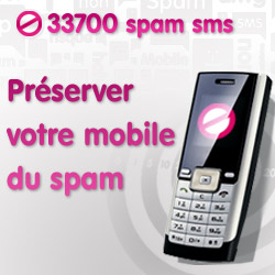 Affiche de campagne du 33700 Spam SMS ayant pour slogan : préserver votre mobile du spam
