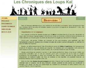 Screenshot de la page d'accueil du site Internet Les Chroniques des Loups Kaï